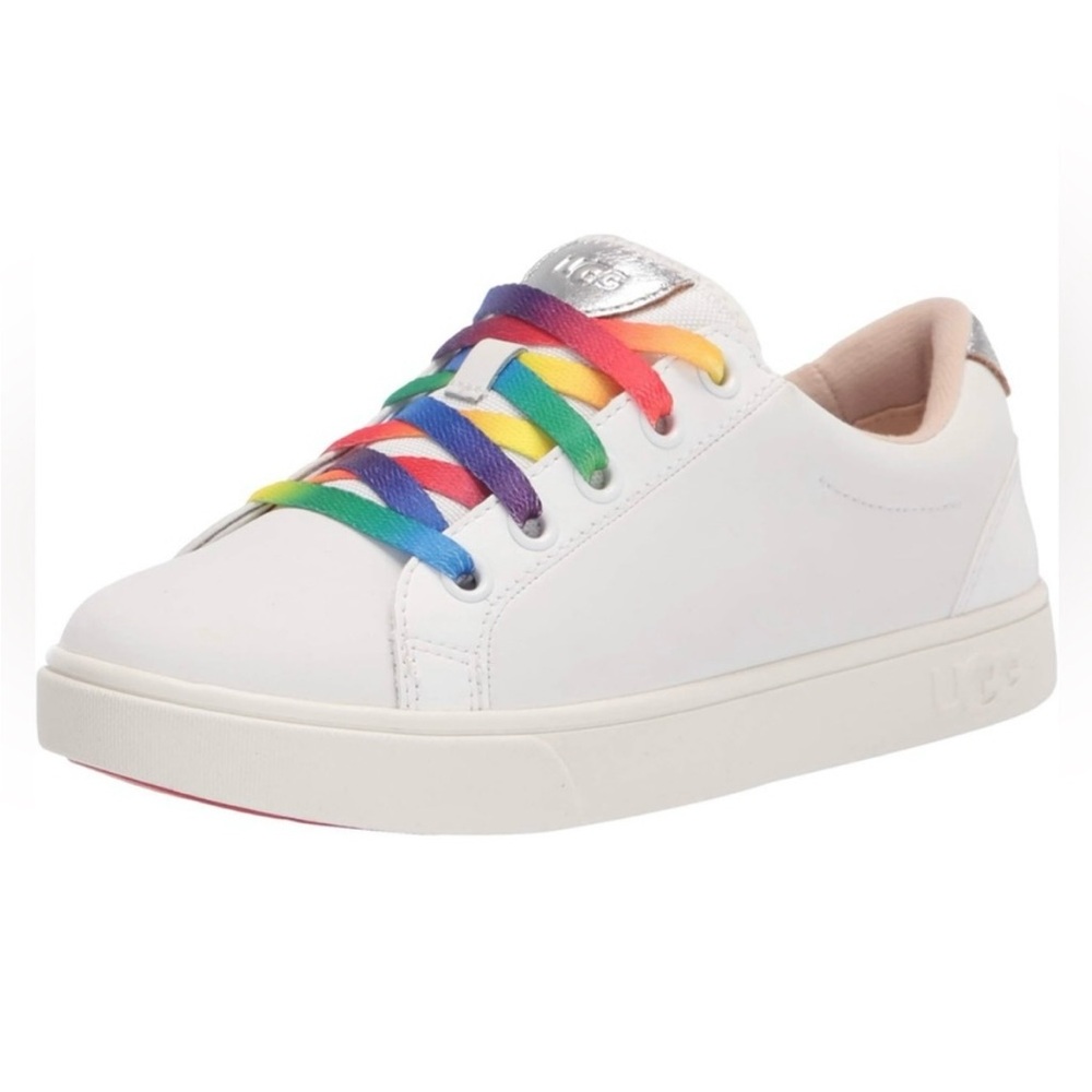 UGG White and Red Sneakers with Rainbow Laces